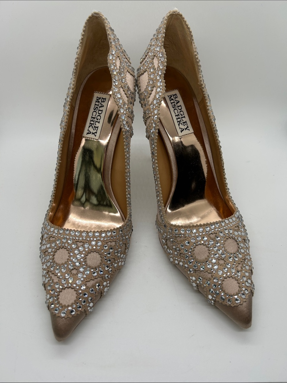 Badgley Mischka Rouge Nude Crystal Pointed-Toe Stiletto Heels Shoes **Sz 7.5**🔥🔥 - Picture 3 of 8